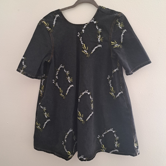 Ganni Embroidery Black Washed A-Line Mini Dress Size 38 - Picture 7 of 14